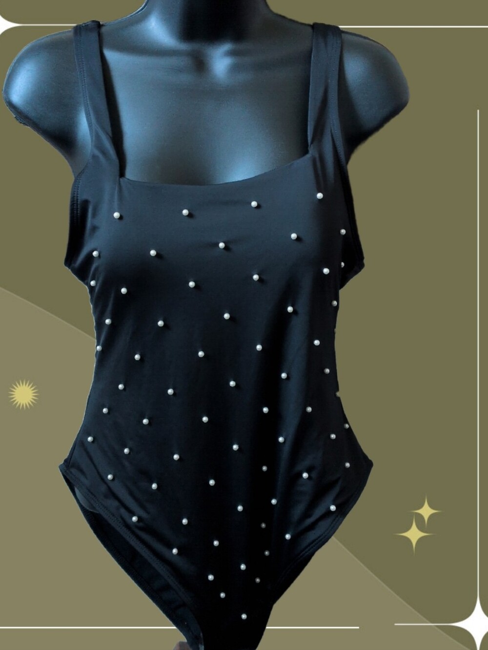 ✨ Nwt Bebe Black And Pearl One Piece Swimsuit Size L